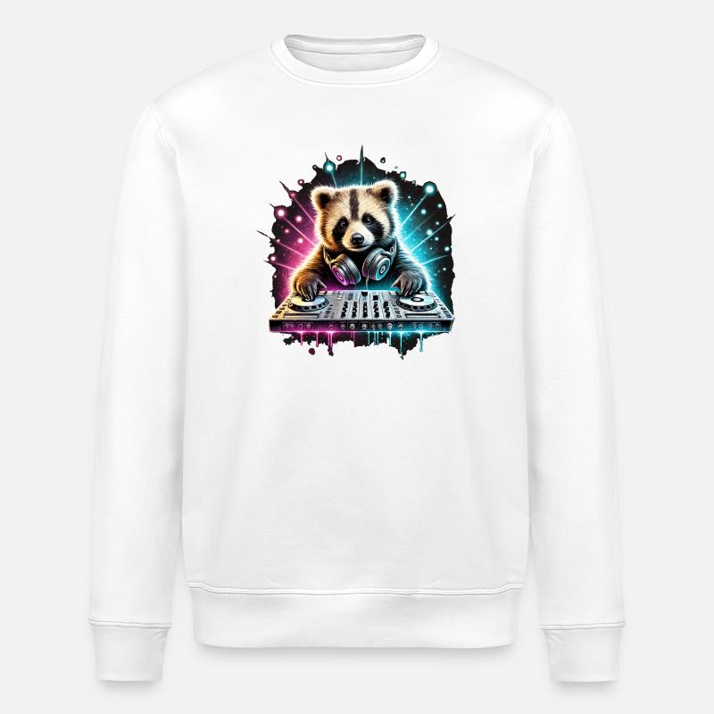 RackoonBeatz at the turntables - DJ Waschbär - Stanley/Stella ROLLER Unisex Organic Sweatshirt - white