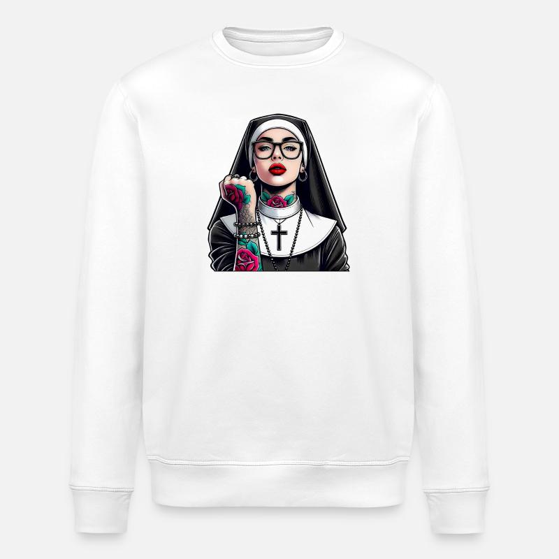 Nun with tattoo - Stanley/Stella ROLLER Unisex Organic Sweatshirt - white