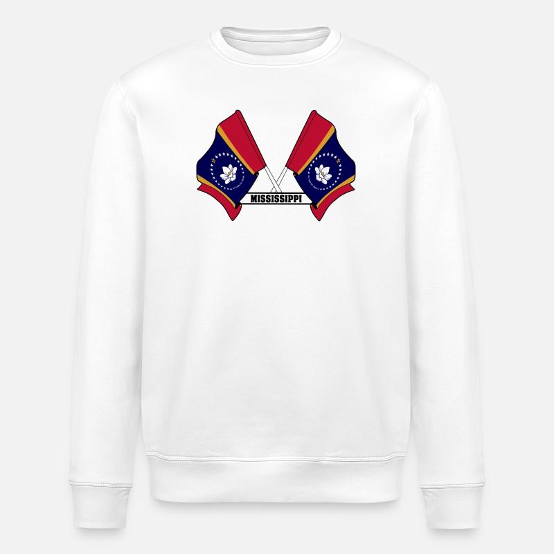 Two flags text MISSISSIPPI - Stanley/Stella ROLLER Unisex Organic Sweatshirt - white