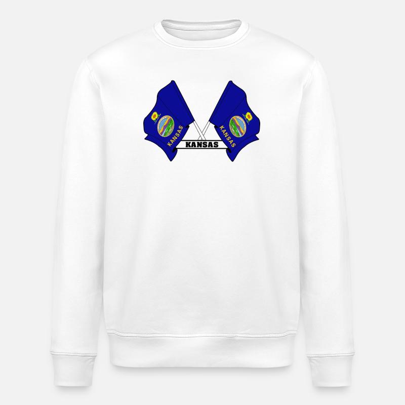Deux drapeaux texte KANSAS - Sweat bio ROLLER Stanley/Stella Unisexe - blanc