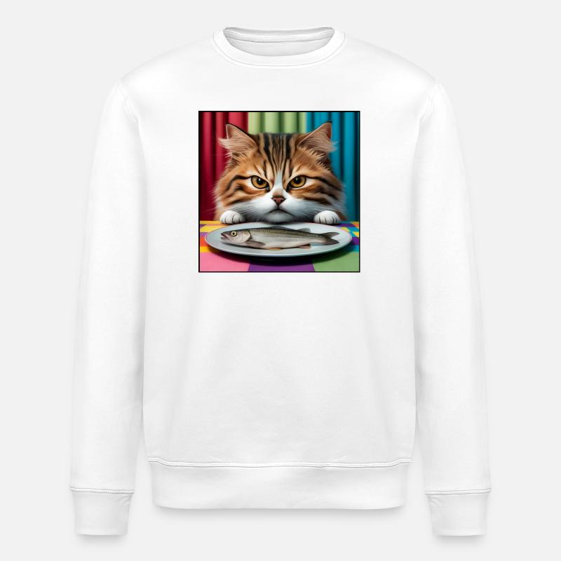 Chat avec du poisson - Sweat bio ROLLER Stanley/Stella Unisexe - blanc