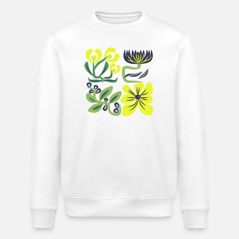 Neon Yellow Flowers Pattern - Stanley/Stella ROLLER Unisex Organic Sweatshirt - white