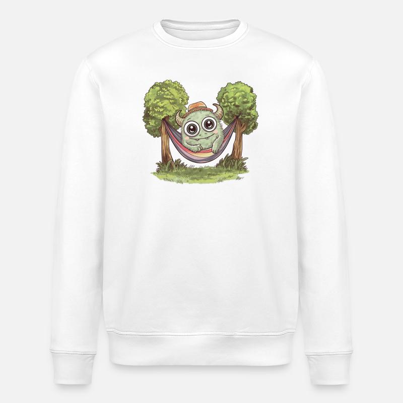 Niedliches Monster in Hängematte - Stanley/Stella Unisex Bio-Sweatshirt ROLLER - Weiß