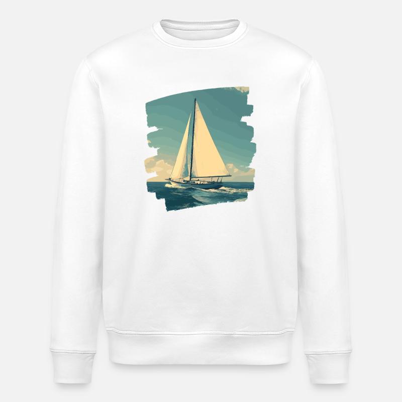 Sailboat Retro - Stanley/Stella ROLLER Unisex Organic Sweatshirt - white