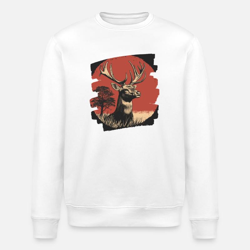 Cerf avec bois - Sweat bio ROLLER Stanley/Stella Unisexe - blanc