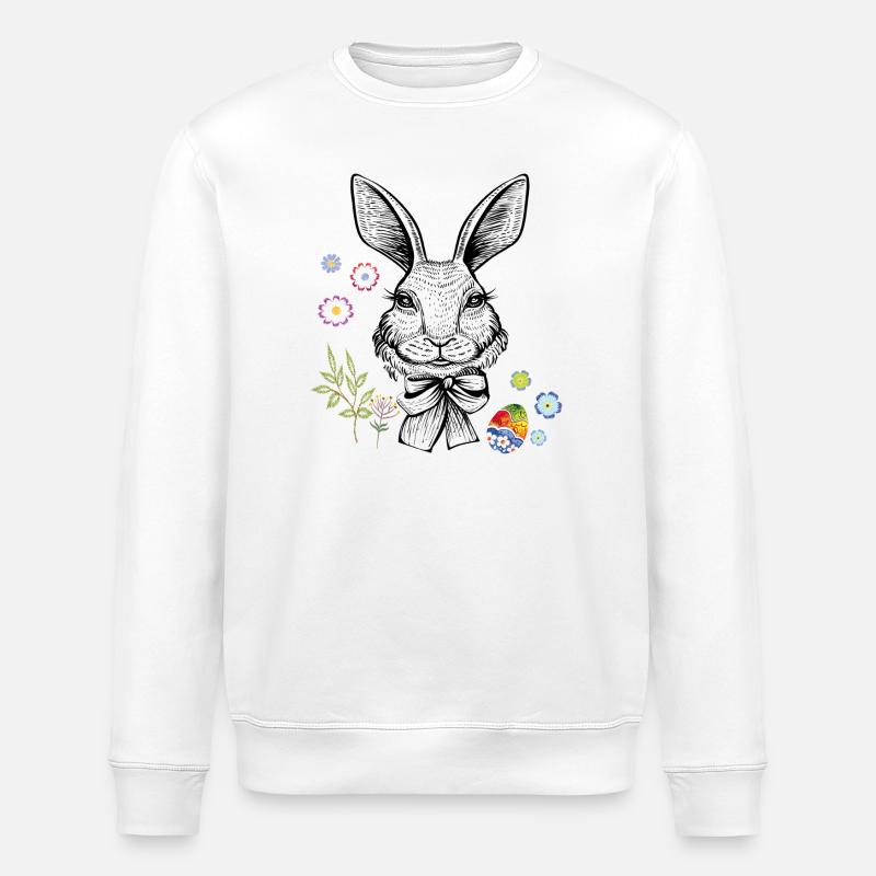 Hase mit Blumen und Osterei - Stanley/Stella Unisex Bio-Sweatshirt ROLLER - Weiß