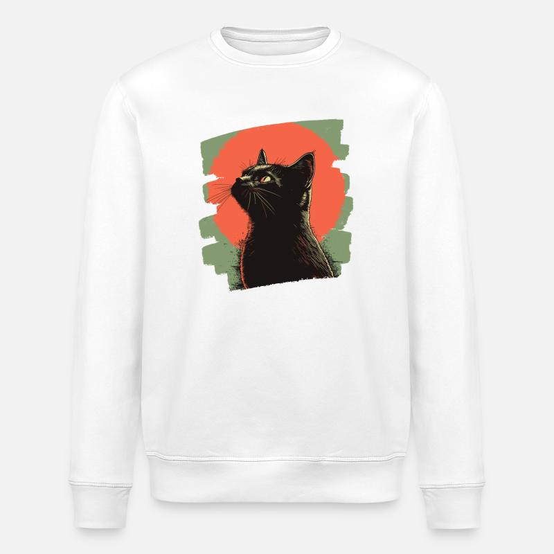 Schwarze Katze - Stanley/Stella Unisex Bio-Sweatshirt ROLLER - Weiß