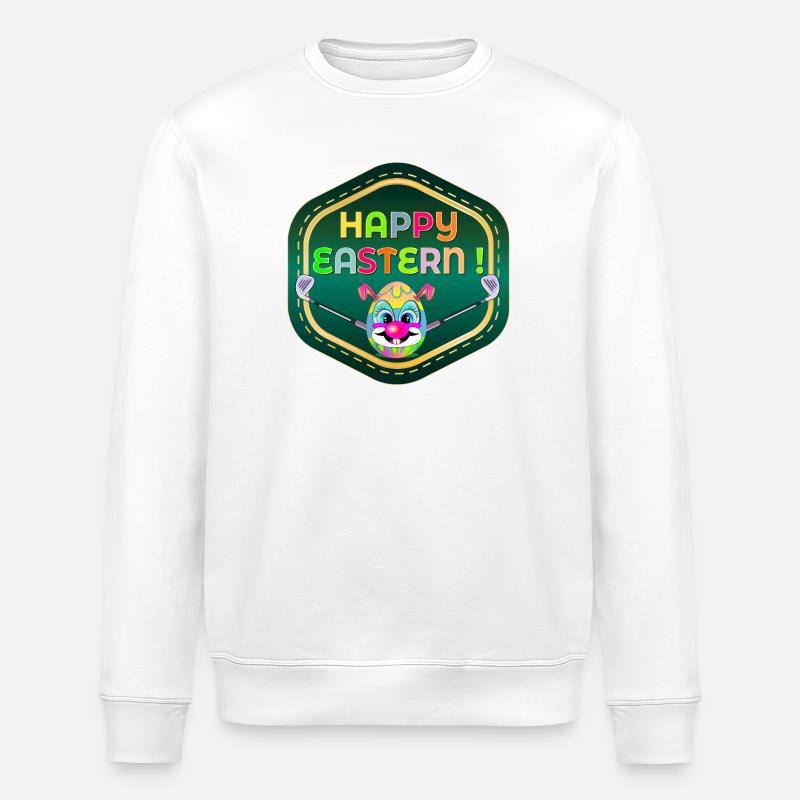HAPPY EASTERN EGGS PLAYING GOLF - Stanley/Stella ROLLER Unisex Organic Sweatshirt - white