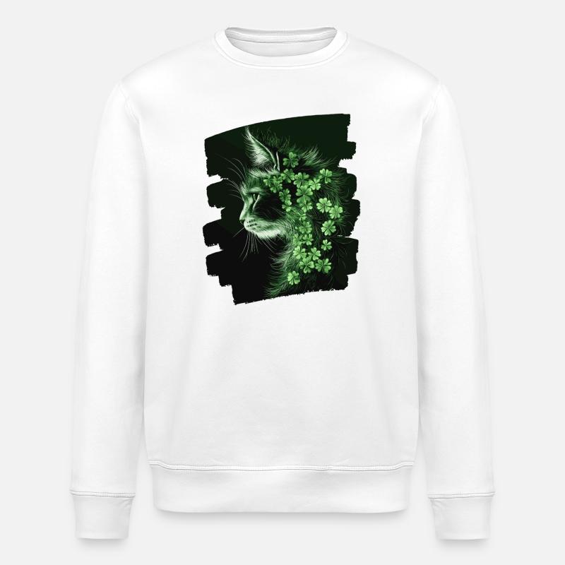 St Patrick's Day Cat - Stanley/Stella ROLLER Unisex Organic Sweatshirt - white
