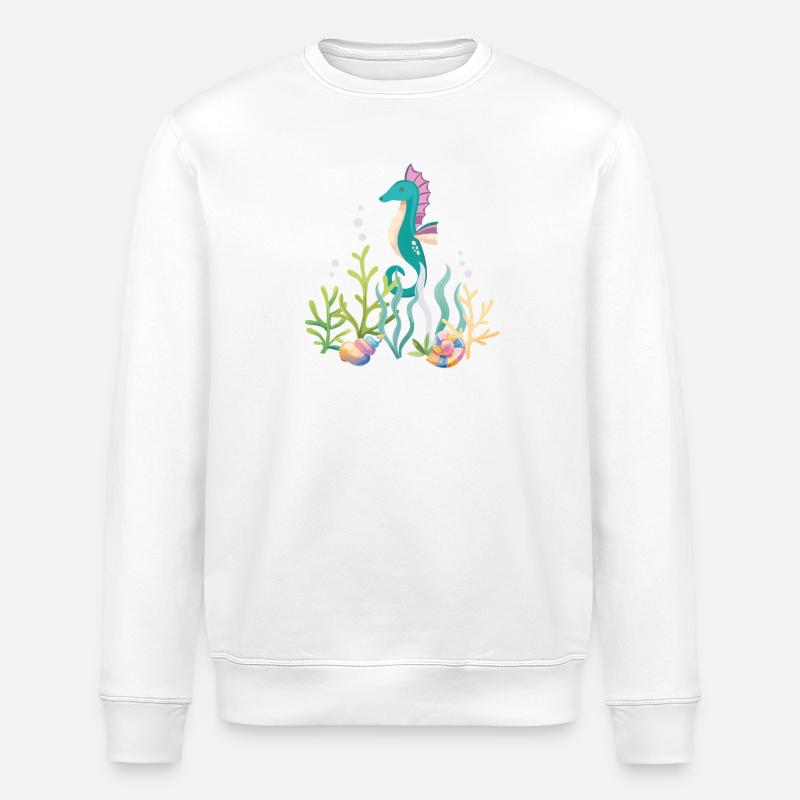 Meeresaquarium Seepferdchen Design - Stanley/Stella Unisex Bio-Sweatshirt ROLLER - Weiß