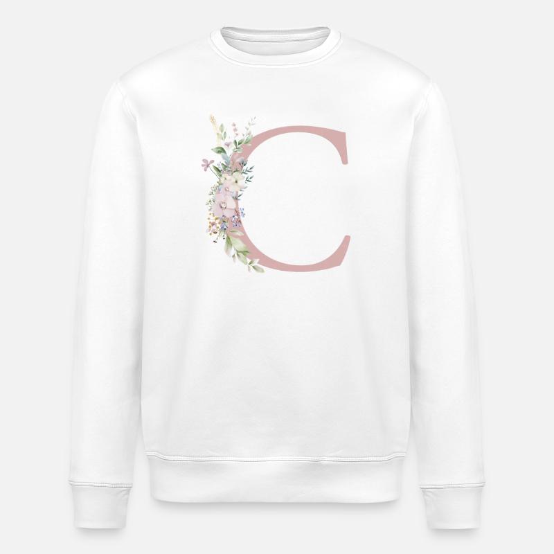 C Monogram, Floral, Customizable - Stanley/Stella ROLLER Unisex Organic Sweatshirt - white