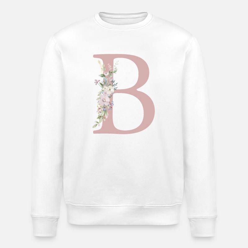 B Monogram, Floral, Personalizable - Stanley/Stella ROLLER Unisex Organic Sweatshirt - white
