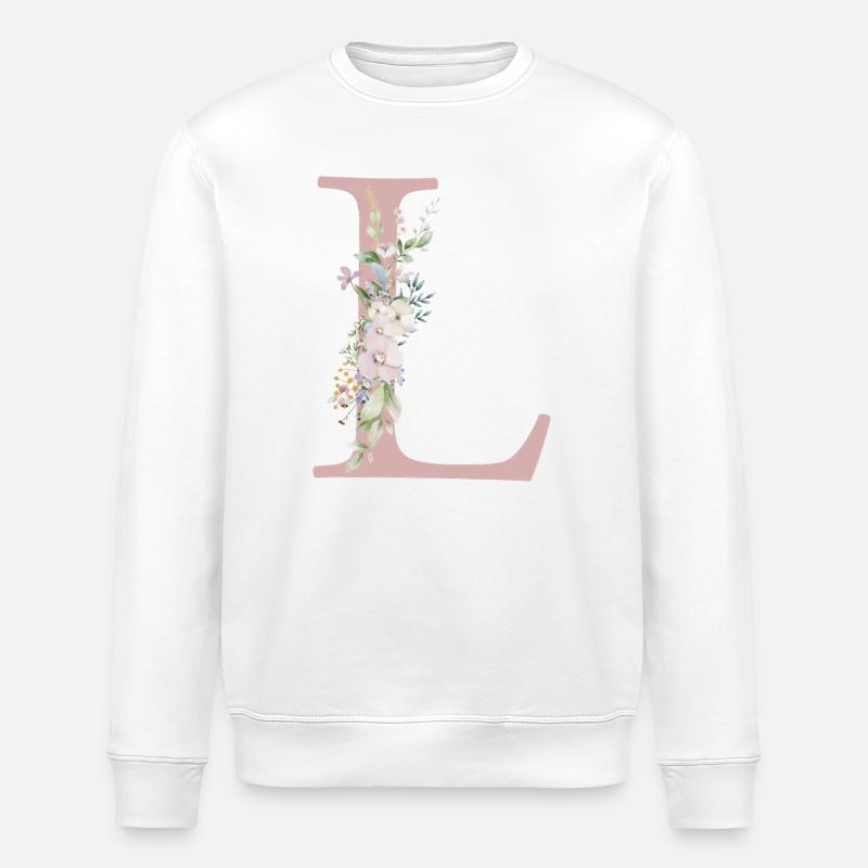 L Monogram, Floral, Personalizable - Stanley/Stella ROLLER Unisex Organic Sweatshirt - white