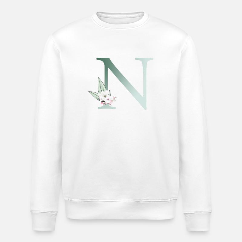 N Monogram, Floral, Personalizable - Stanley/Stella ROLLER Unisex Organic Sweatshirt - white