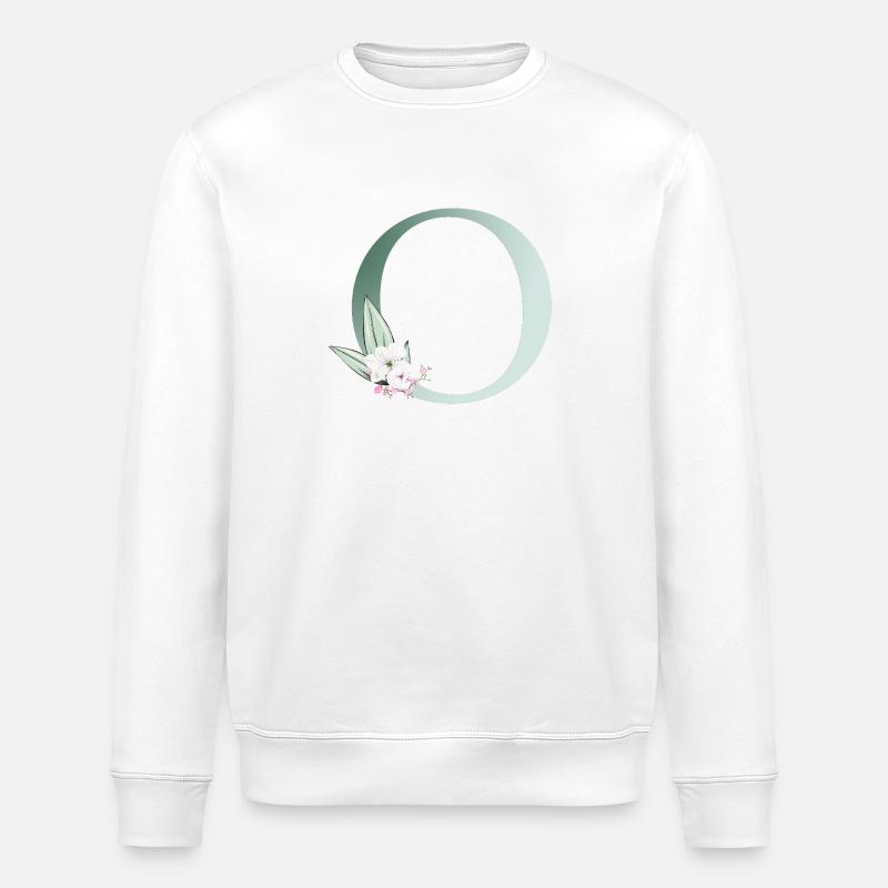 O Monogram, Floral, Customizable - Stanley/Stella ROLLER Unisex Organic Sweatshirt - white