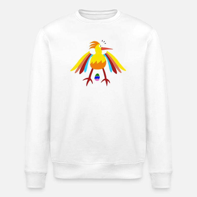 Regenbogengefiederter Vogel mit Ei-Illustration - Stanley/Stella Unisex Bio-Sweatshirt ROLLER - Weiß