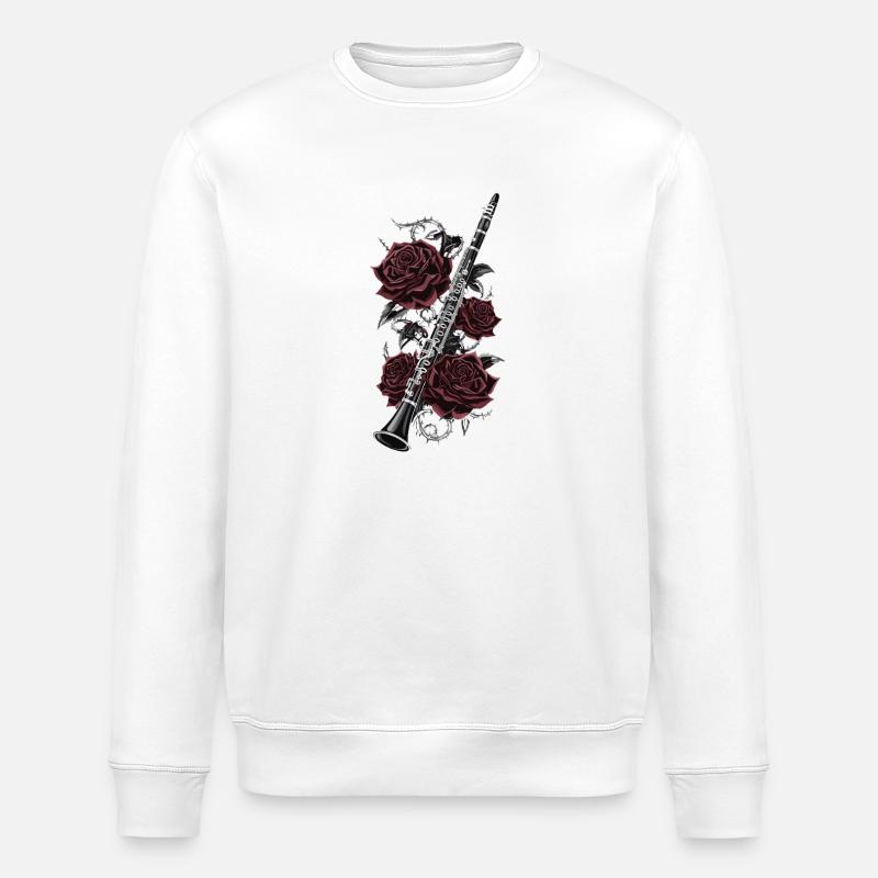 Clarinet with roses artwork - Stanley/Stella ROLLER Unisex Organic Sweatshirt - white
