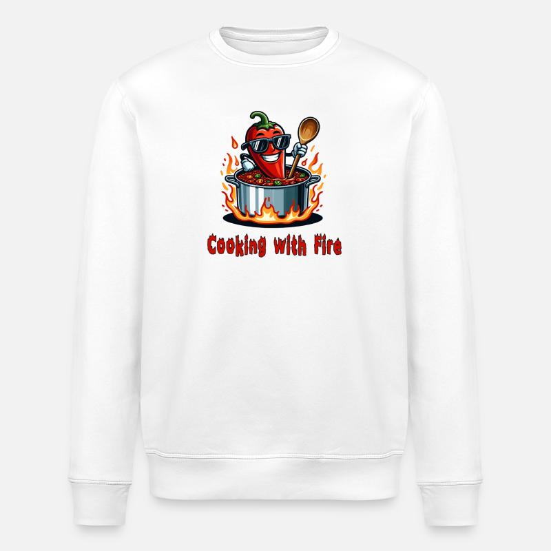 Cooking with fire - Stanley/Stella ROLLER Unisex Organic Sweatshirt - white