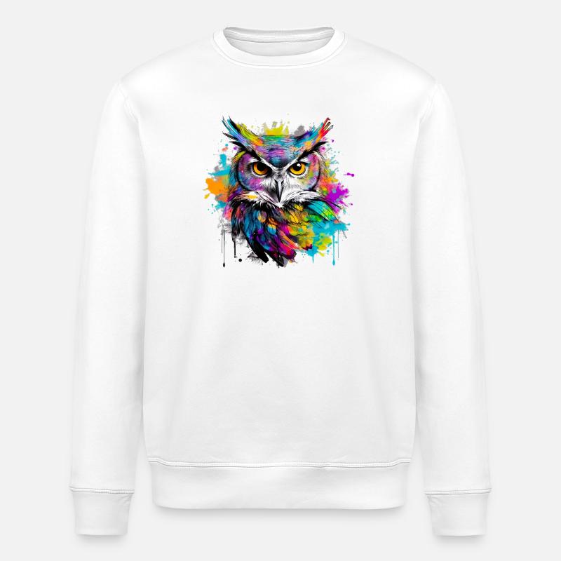 Unsere Eule mit bunten Farbklecksen - Stanley/Stella Unisex Bio-Sweatshirt ROLLER - Weiß