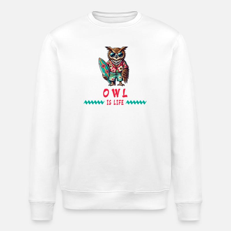 Eule ist Leben - Surfer Eule - Stanley/Stella Unisex Bio-Sweatshirt ROLLER - Weiß