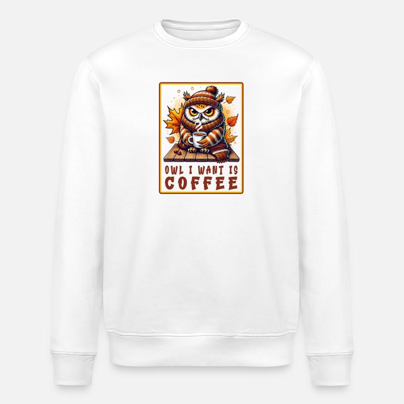 Hiboux Café Desgin - Sweat bio ROLLER Stanley/Stella Unisexe - blanc