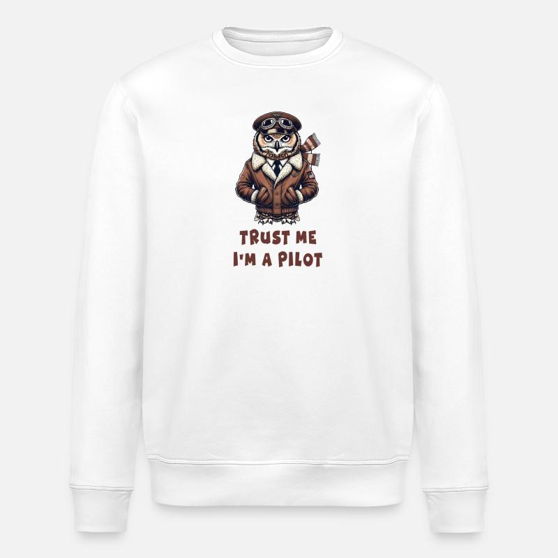 Vertraue mir, ich bin Pilot / Eule - Stanley/Stella Unisex Bio-Sweatshirt ROLLER - Weiß