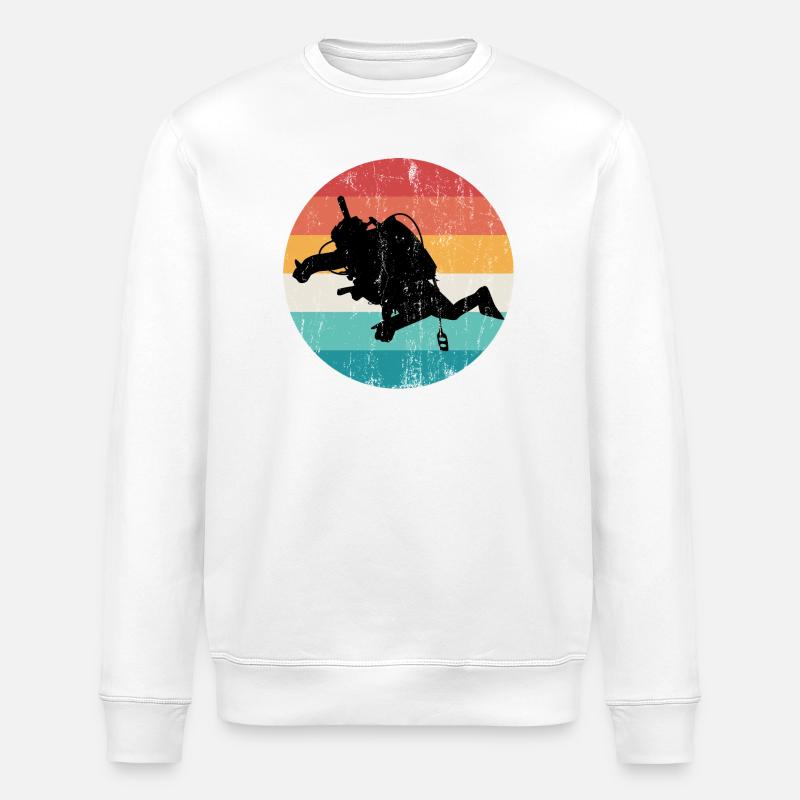 Retro Rainbow Diver Silhouette - Stanley/Stella ROLLER Unisex Organic Sweatshirt - white