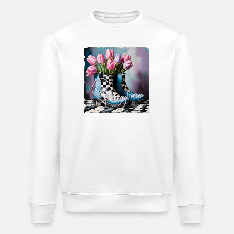 Springtime with tulips - Stanley/Stella ROLLER Unisex Organic Sweatshirt - white