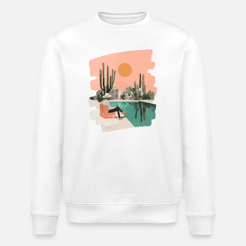 Kaktus Pool Sommer - Stanley/Stella Unisex Bio-Sweatshirt ROLLER - Weiß