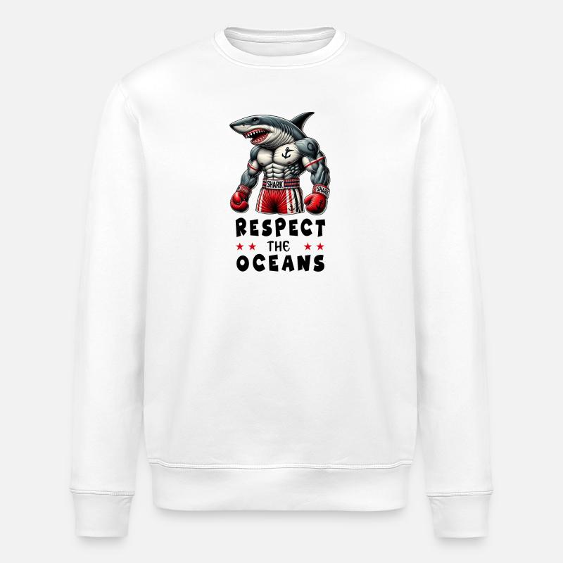 Respect du design Ocean Shark - Sweat bio ROLLER Stanley/Stella Unisexe - blanc