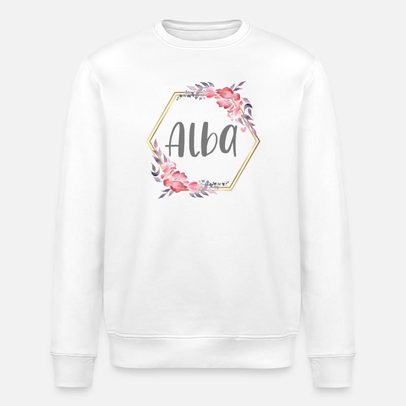 Alba Mädchen Name personalisiertes Geschenk - Stanley/Stella Unisex Bio-Sweatshirt ROLLER - Weiß