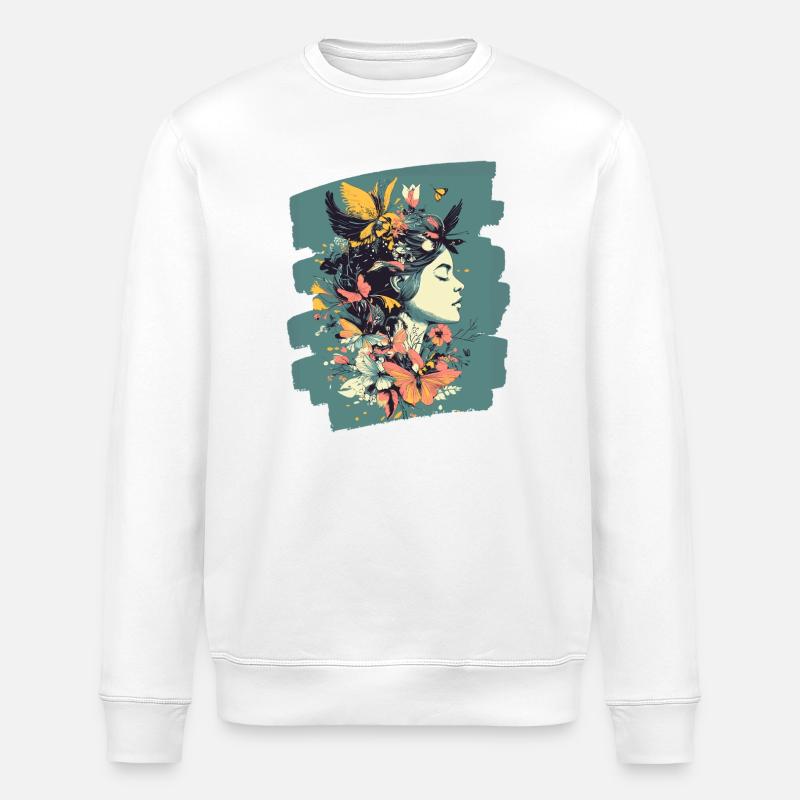 Printemps Printemps Début Fleurs - Sweat bio ROLLER Stanley/Stella Unisexe - blanc