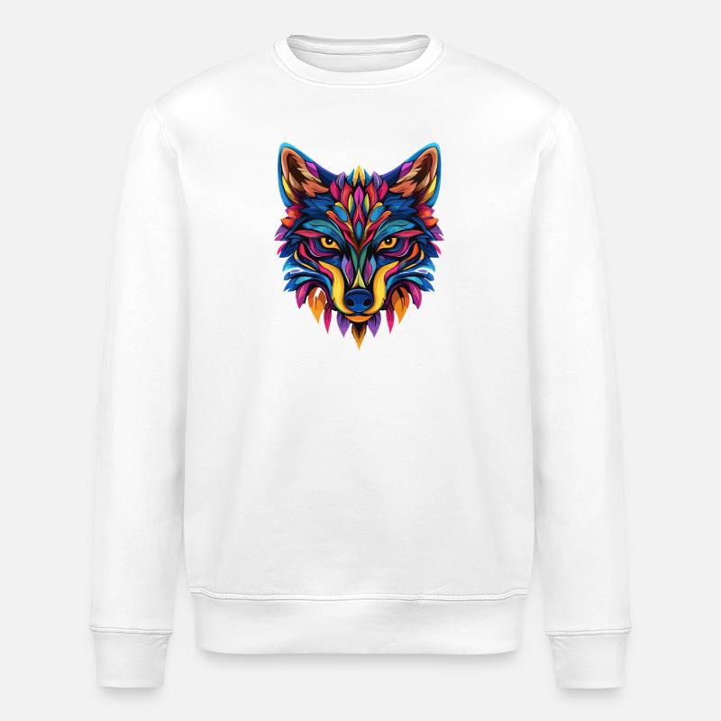 Bunte Wolf Illustration - Stanley/Stella Unisex Bio-Sweatshirt ROLLER - Weiß