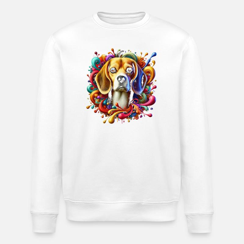 Süßer Beagle mit bunten Farbklecksen - Stanley/Stella Unisex Bio-Sweatshirt ROLLER - Weiß