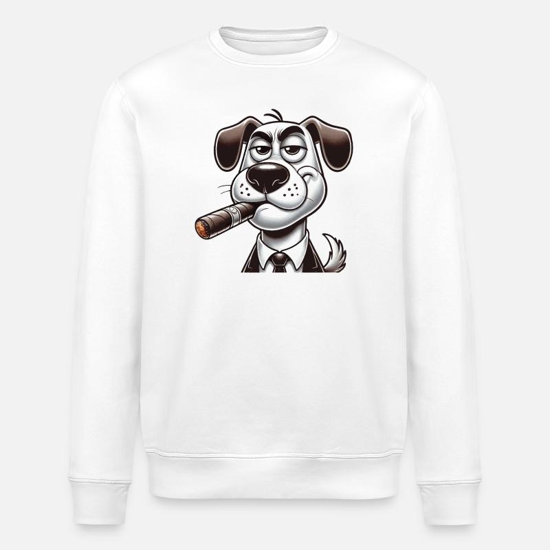 Hund mit Zigarre - Stanley/Stella Unisex Bio-Sweatshirt ROLLER - Weiß