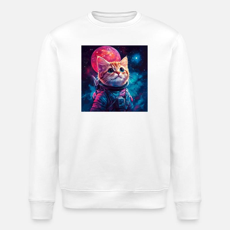 Katze Astronaut rosa Weltraum - Stanley/Stella Unisex Bio-Sweatshirt ROLLER - Weiß
