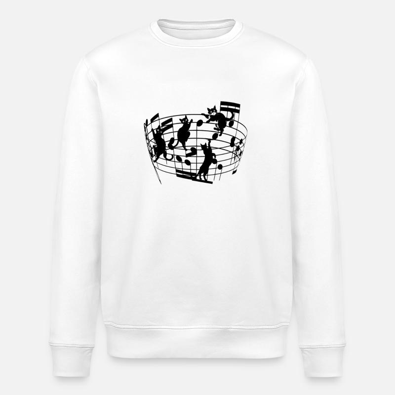 Cats dancing on staves Music Notes - Stanley/Stella ROLLER Unisex Organic Sweatshirt - white