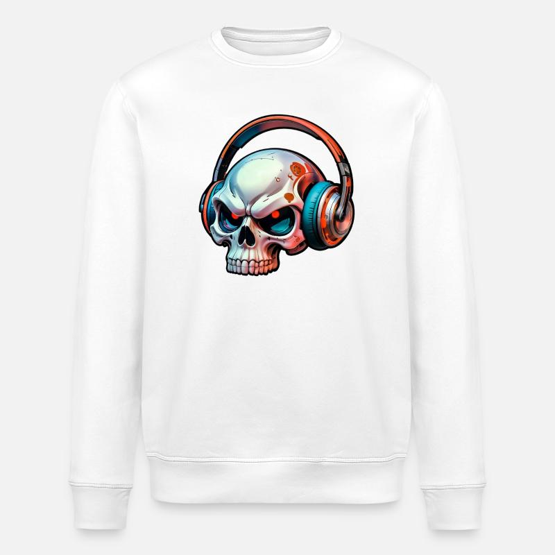 Schädel mit kopfhörer - Stanley/Stella Unisex Bio-Sweatshirt ROLLER - Weiß