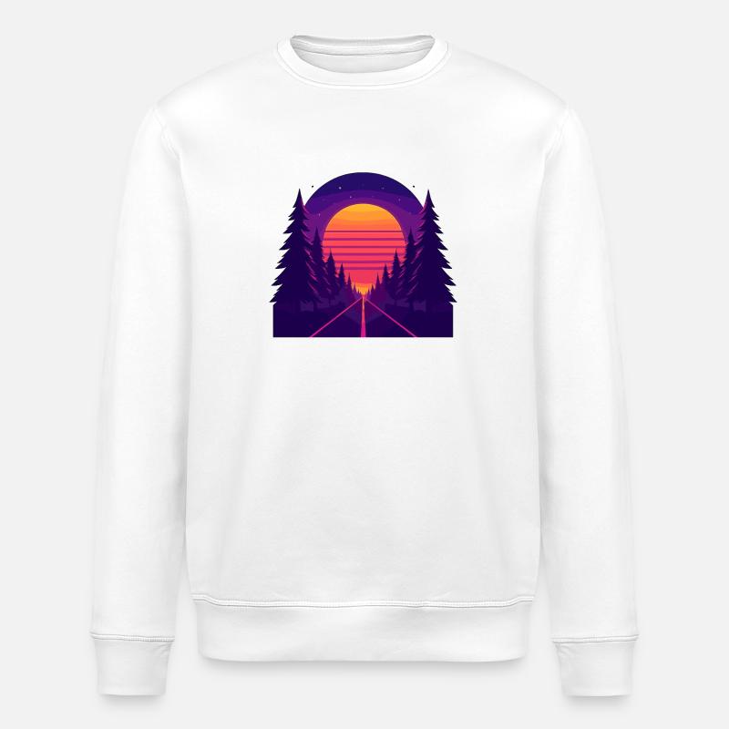 Neon Forest Drive – Retro-style sunset - Stanley/Stella ROLLER Unisex Organic Sweatshirt - white