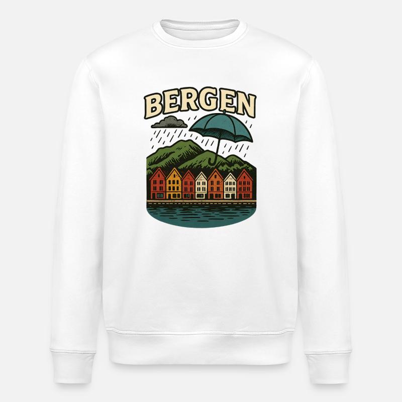 Bergen - Norway - Stanley/Stella ROLLER Unisex Organic Sweatshirt - white