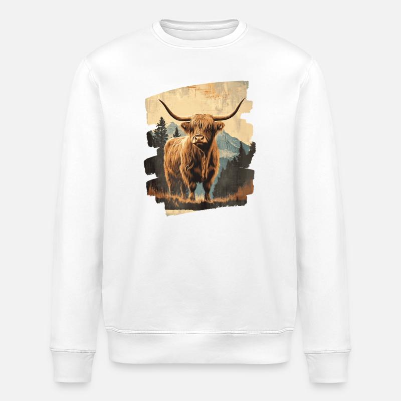 Schottisches Hochlandrind - Stanley/Stella Unisex Bio-Sweatshirt ROLLER - Weiß
