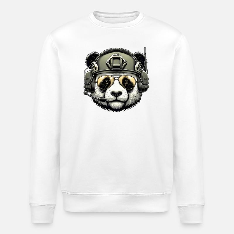 Panda Military Army Design - Stanley/Stella ROLLER Unisex Organic Sweatshirt - white