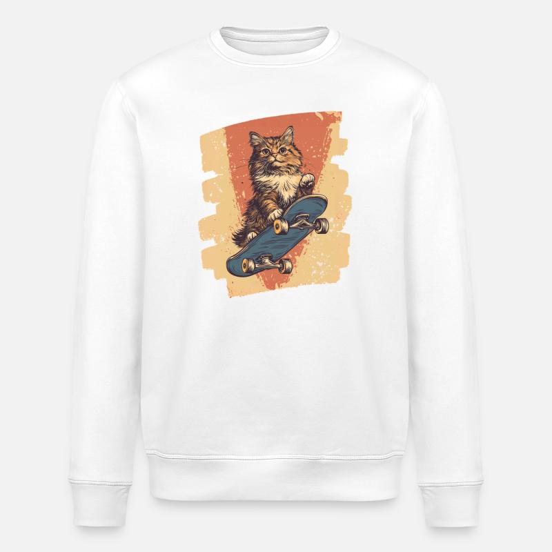 Skateboard Katze - Stanley/Stella Unisex Bio-Sweatshirt ROLLER - Weiß