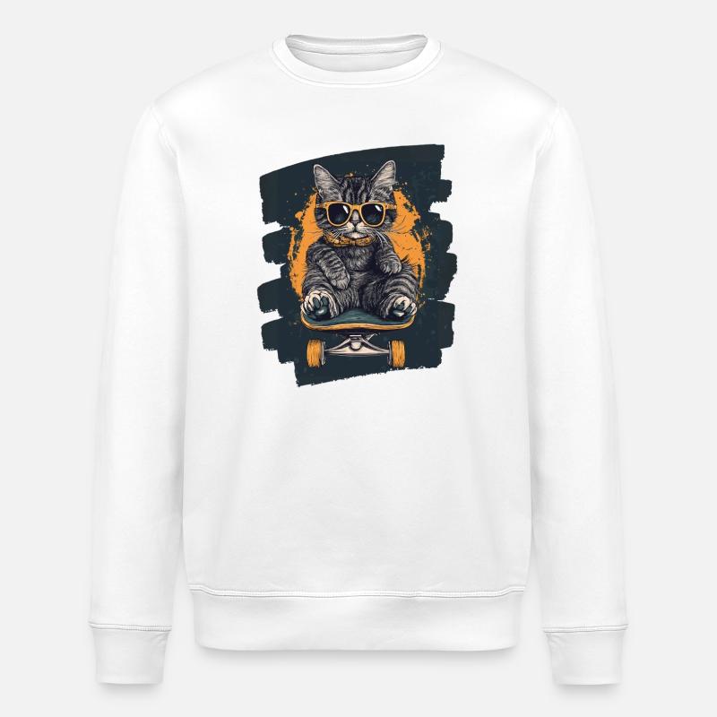 Chat sur skateboard - Sweat bio ROLLER Stanley/Stella Unisexe - blanc