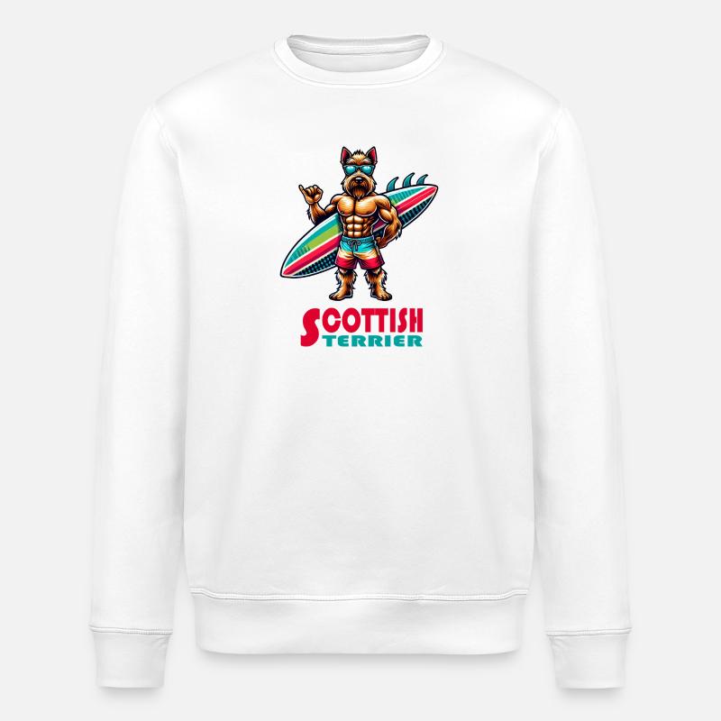 Scottish Terrier Surfer - Stanley/Stella ROLLER Unisex Organic Sweatshirt - white