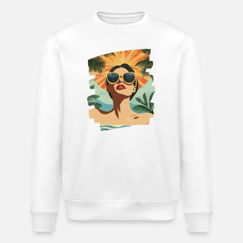 Beach Palm Trees Sunset Summer - Stanley/Stella ROLLER Unisex Organic Sweatshirt - white