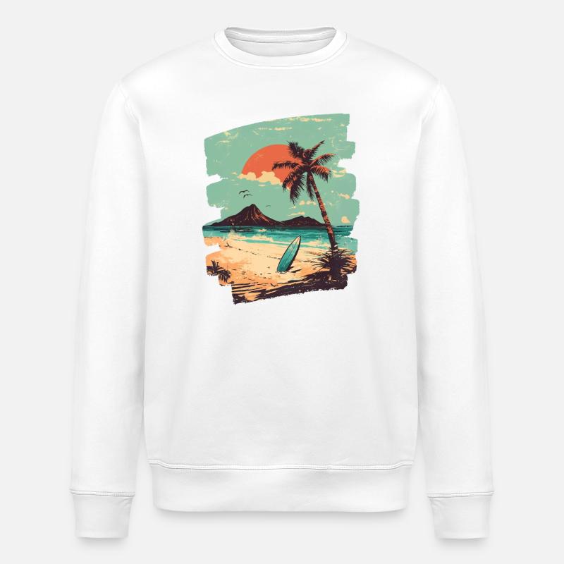 Plage Palmiers Soleil Été - Sweat bio ROLLER Stanley/Stella Unisexe - blanc