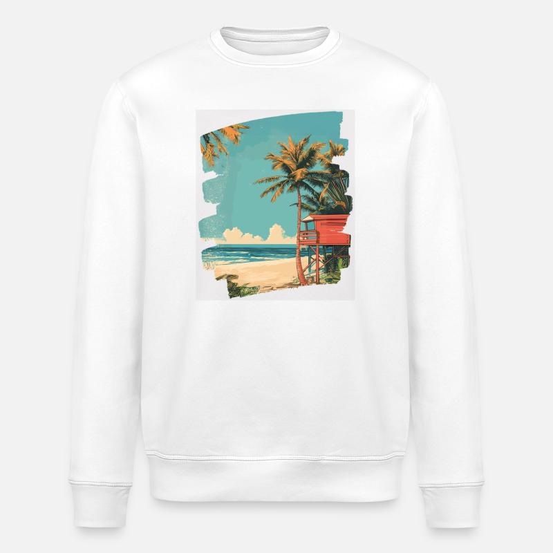 Beach Palm Trees Sun Summer - Stanley/Stella ROLLER Unisex Organic Sweatshirt - white
