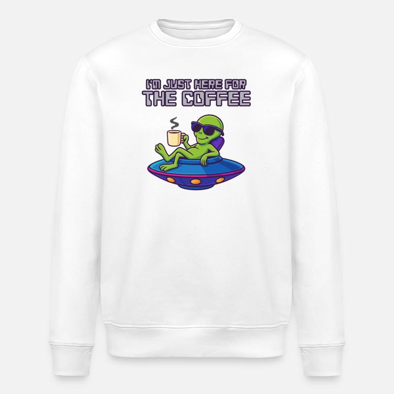 Kaffeeliebender Außerirdischer im UFO - Stanley/Stella Unisex Bio-Sweatshirt ROLLER - Weiß