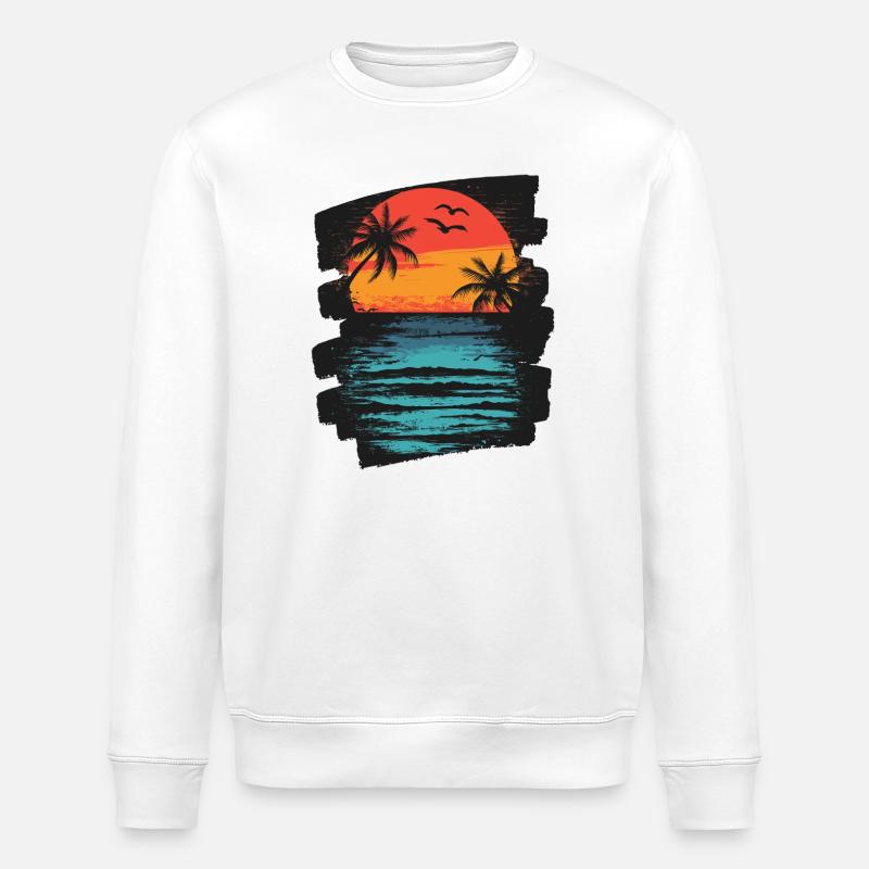 Beach Palm Trees Sunset Summer - Stanley/Stella ROLLER Unisex Organic Sweatshirt - white